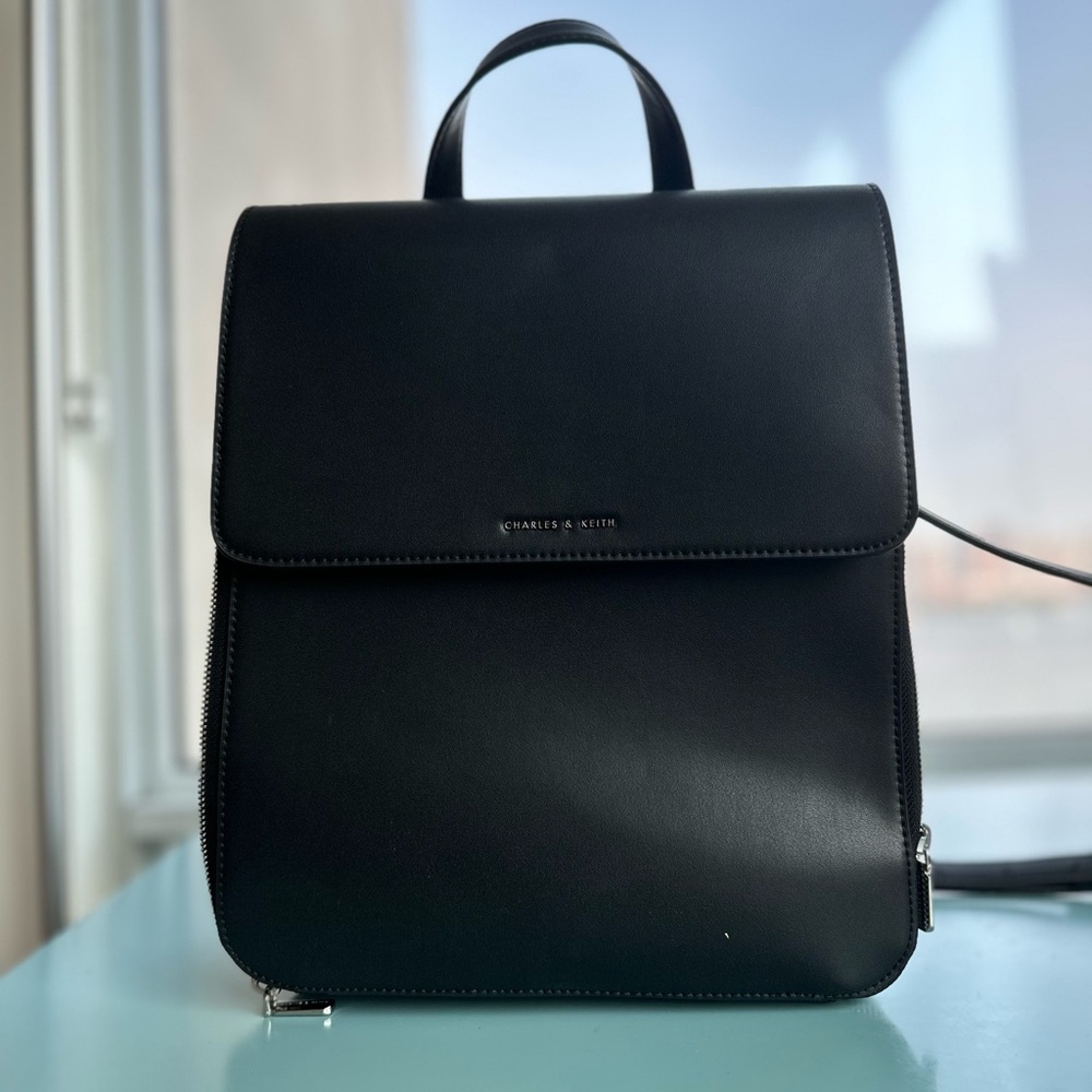 Charles & Keith Black Backpack Sleek Minimalist Design